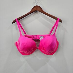 Victoria Secret Plunge Bra 38DD Pink Lace Stretch Adjustable Straps Cottagecore